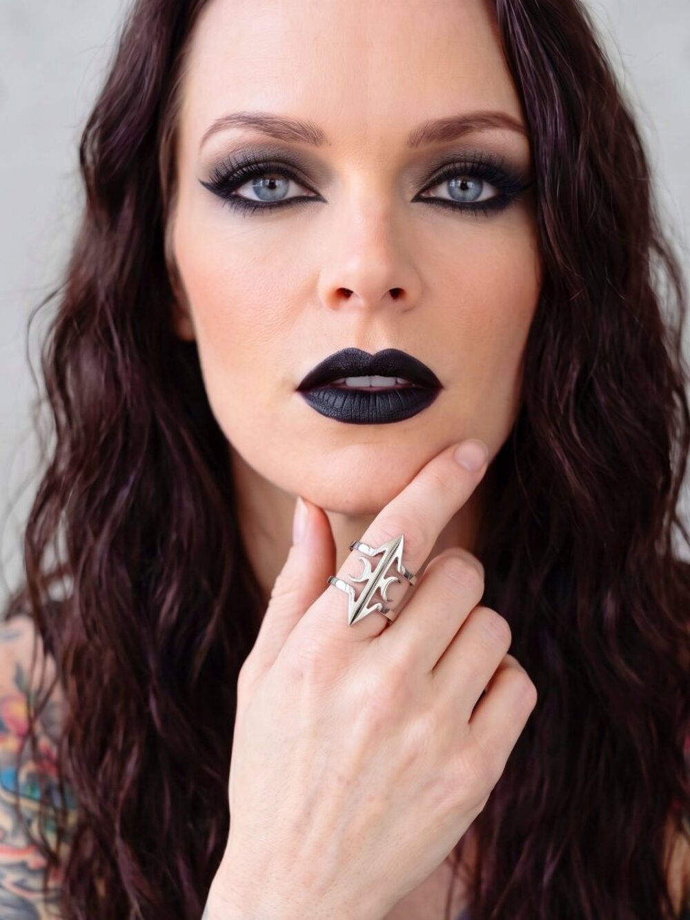 Killstar ✦ Eris Double Band Statement Ring ✦ Silver Celestial Arrow Crescent NIP